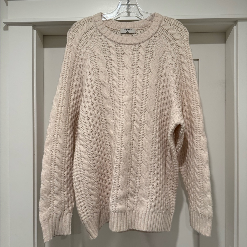 Babaton Cream Cable Knit Crew Neck Sweater